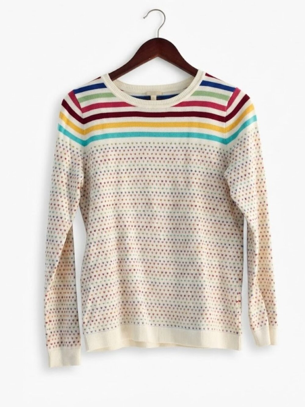 Talbots Rainbow Striped & Dotted Intarsia Knit Sweater - Size S